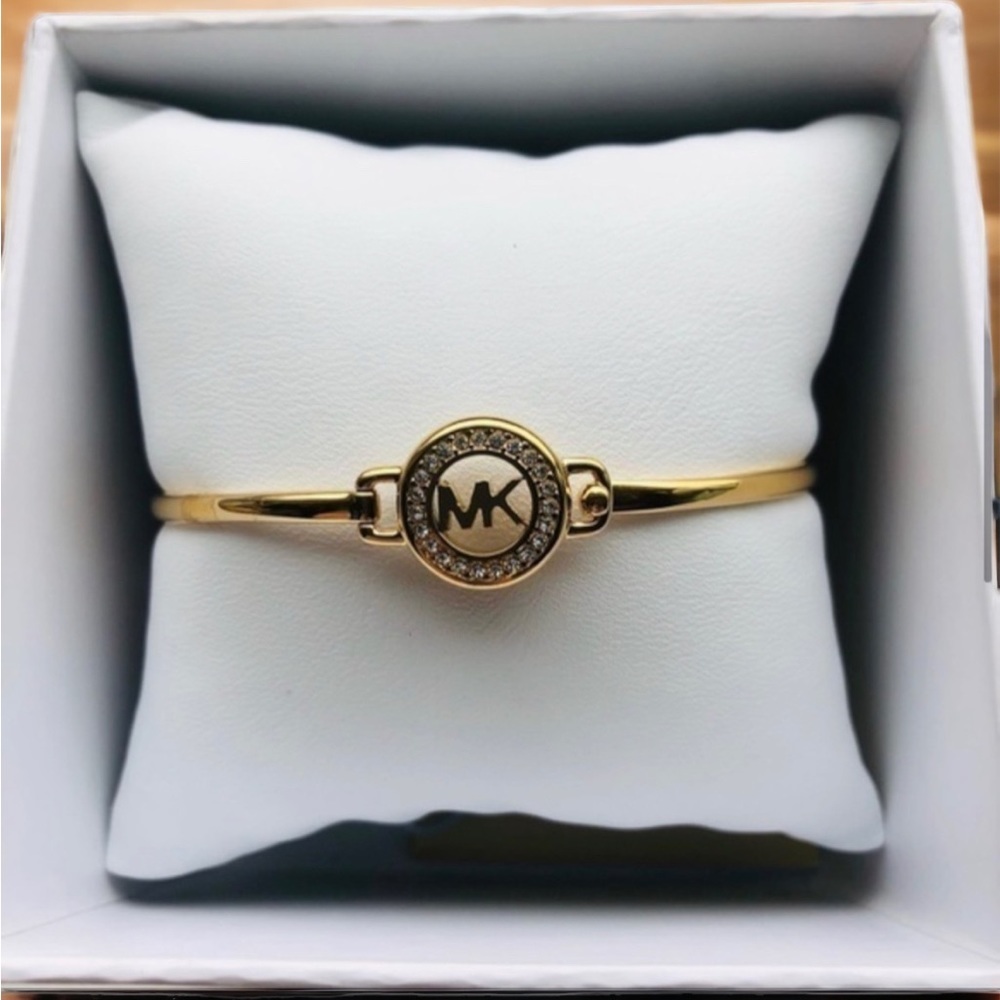 Michael Kors Gold Crystal Logo Earrings + Bracelet BRAND NEW - Picture 2 of 4